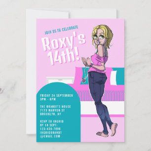 Invitación Chica adolescente Personalizado Rosa Cute 14º cump
