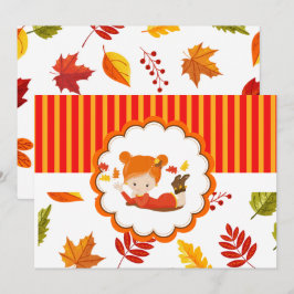 Invitación Chica Adorable De Otoño Pintado A Mano