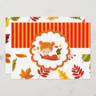 Invitación Chica Adorable De Otoño Pintado A Mano