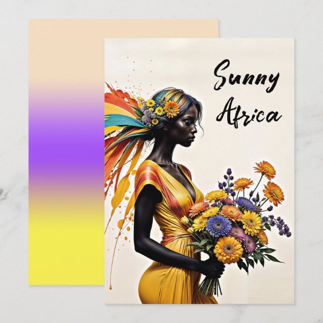 Invitación Chica africana de moda étnica crisantemo floral (Anverso / Reverso)