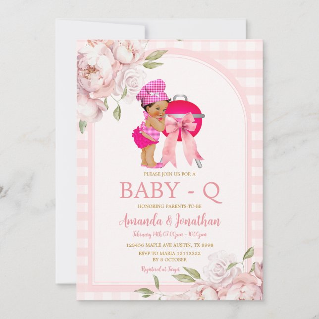 Invitación Chica africano lindo BBQ Rosa Gingham Baby Shower (Anverso)