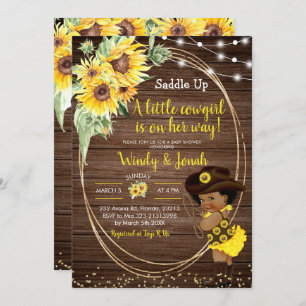 Invitación Chica afro rústico de Cowgirl girasol Baby Shower 