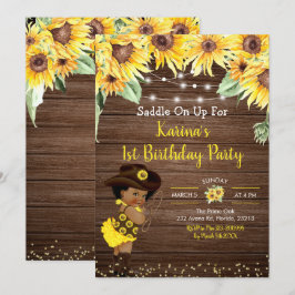 Invitación Chica afro rústico de Cowgirl girasol Baby Shower