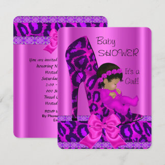 Invitación Chica afroamericana Baby Shower Pink Leopardo
