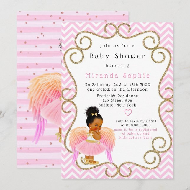 Invitación Chica afroamericana Ballerina Baby Shower (Anverso / Reverso)