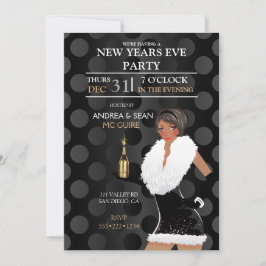 Invitación Chica afroamericana de moda en Nochevieja