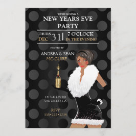 Invitación Chica afroamericana de moda en Nochevieja