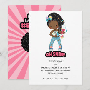Invitación Chica afroamericana se trenza selfie cumpleaños