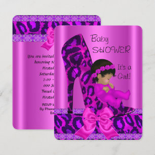 Invitación Chica afroamericano Baby Shower Pink Leopard