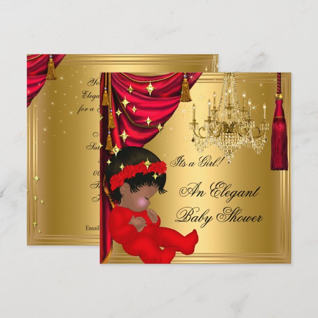Invitación Chica afroamericano Baby Shower Red Gold (Anverso / Reverso)