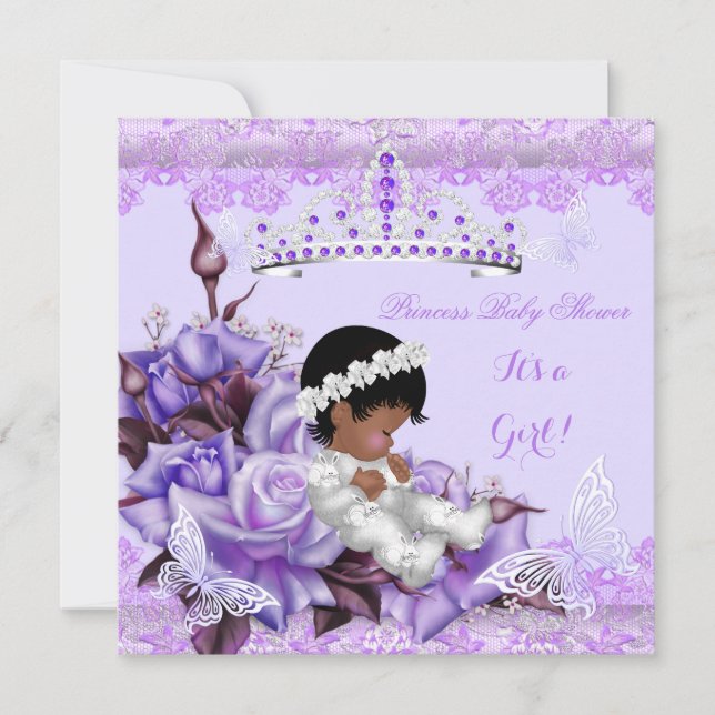 Invitación Chica afroamericano de Baby Shower Butterfly Lilac (Anverso)