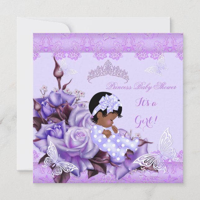 Invitación Chica afroamericano de Baby Shower Butterfly Lilac (Anverso)