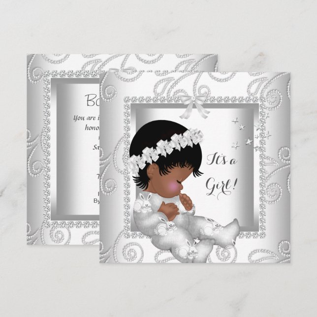 Invitación Chica afroamericano de Baby Shower Diamond White (Anverso / Reverso)