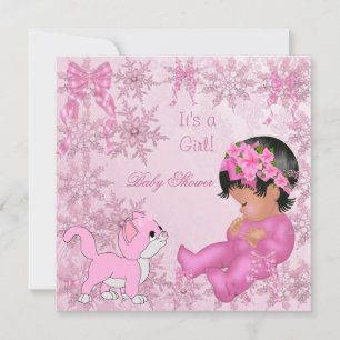 Invitación Chica afroamericano de Baby Shower Kitten Pink