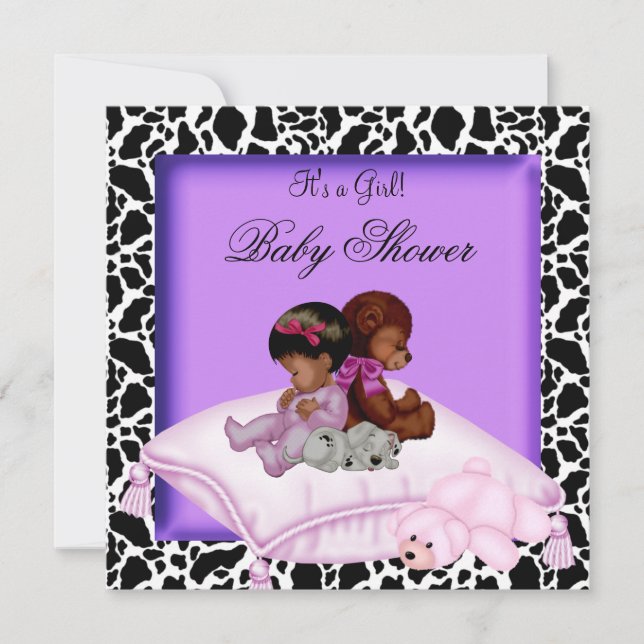 Invitación Chica afroamericano de Baby Shower Purple (Anverso)