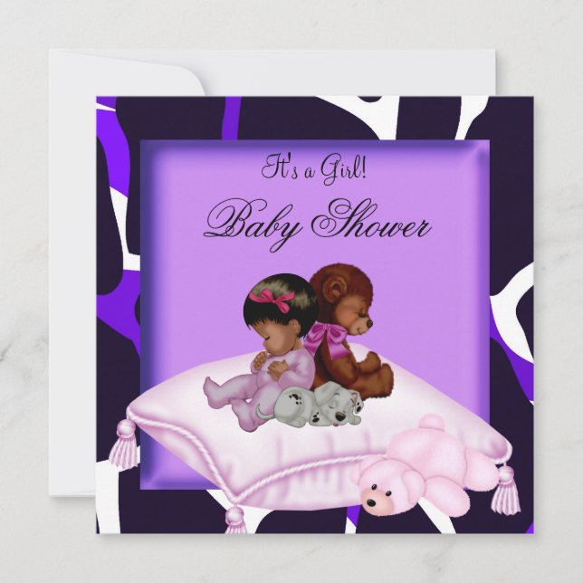Invitación Chica afroamericano de Baby Shower Purple (Anverso)