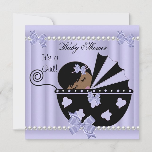Invitación Chica afroamericano de Baby Shower Purple (Anverso)