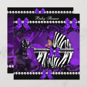 Invitación Chica afroamericano de Baby Shower Purple Zebra 2