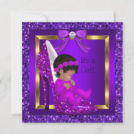 Invitación Chica afroamericano de Baby Shower Purpurina morad