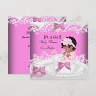 Invitación Chica afroamericano de Baby Shower: té rosado para