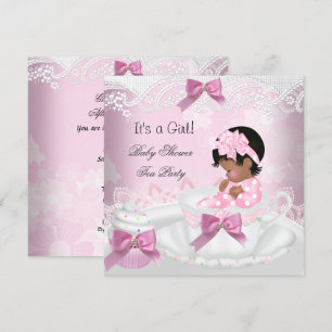 Invitación Chica afroamericano de Baby Shower: té rosado para