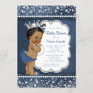 Invitación Chica afroamericano Denim Diamond Baby Shower
