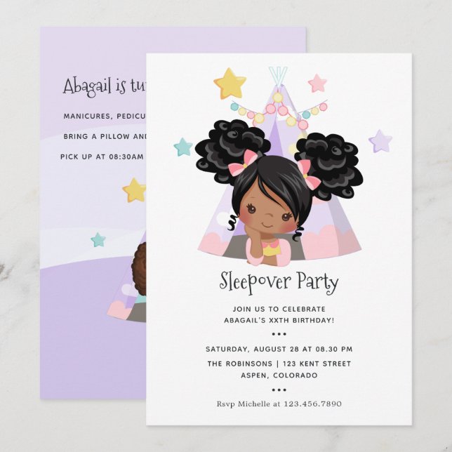 Invitación Chica afroamericano Fiesta de cumpleaños (Anverso / Reverso)