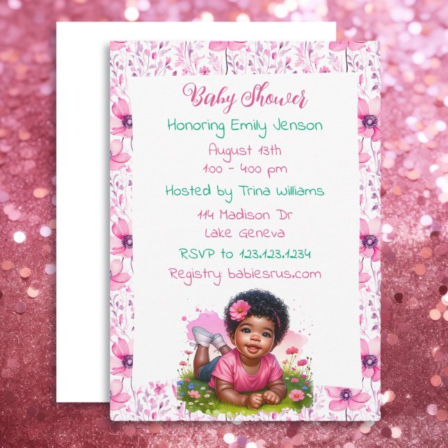 Invitación Chica afroamericano Floral Baby Shower (Subido por el creador)