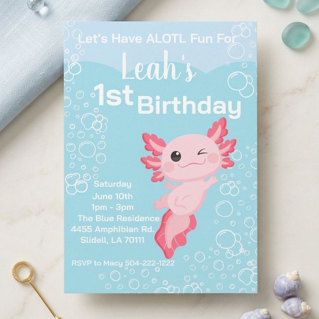 Invitación Chica Ajolote Rosa Cumpleaños 1 año (Subido por el creador)