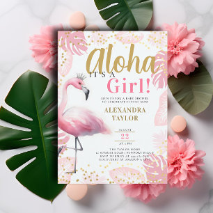 Invitación Chica Aloha Tropical Rosa Flamingo Baby Shower