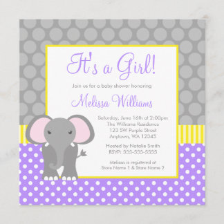 Invitación Chica amarillo gris púrpura Baby Shower del