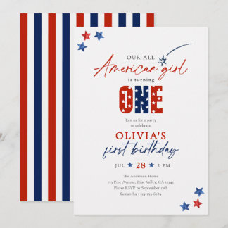 Invitación Chica Americana de Cumpleaños 1er Cumpleaños Rojo 
