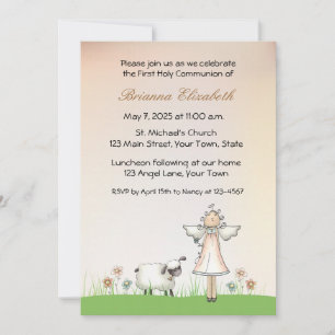 Invitación Chica Angel y Cordero Primera Comunión