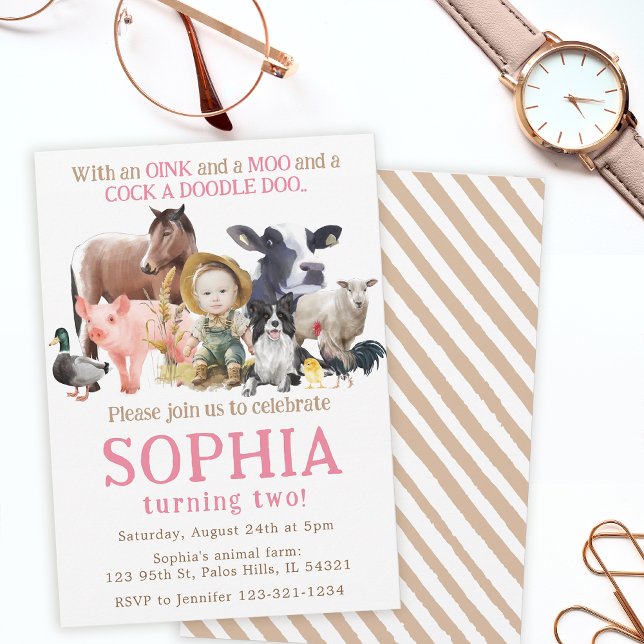 Invitación Chica animales de granja Ranch Cow Foto de cumplea (Subido por el creador)