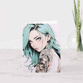 Invitación Chica Anime del tatuaje del pelo verde