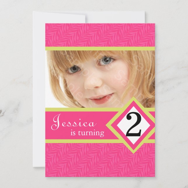 Invitación CHICA año de la cebra de 2 de cumpleaños (Anverso)