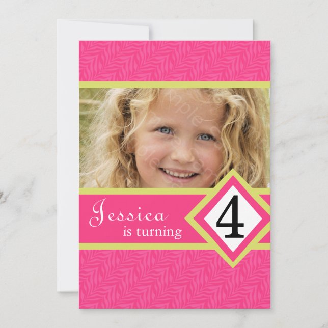 Invitación CHICA año de la cebra de 4 de cumpleaños (Anverso)