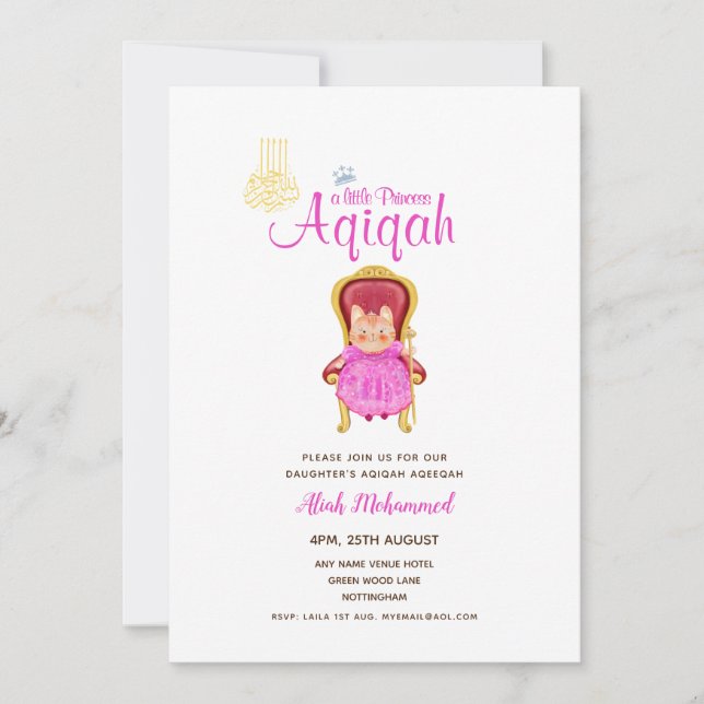 Invitación Chica AQIQAH Baby Shower Birthday Princess Theme (Anverso)