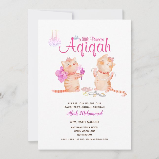 Invitación Chica AQIQAH Baby Shower Birthday Princess Theme (Anverso)