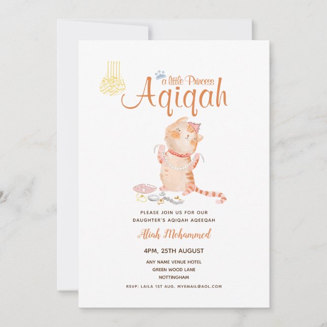 Invitación Chica AQIQAH Baby Shower Birthday Princess Theme (Anverso)