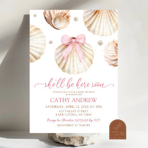 Invitación Chica Arco Rosa Concha Baby Shower