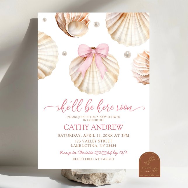 Invitación Chica Arco Rosa Concha Baby Shower (Subido por el creador)