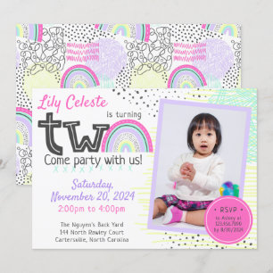 Invitación Chica arcoiris 2º cumpleaños foto de Doodles Kawai