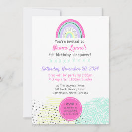Invitación Chica arcoiris 90 Cumpleaños Sleepover Fiesta Kawa