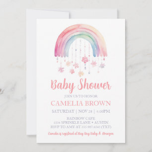 Invitación Chica arcoiris Baby Shower Pastel acuarela