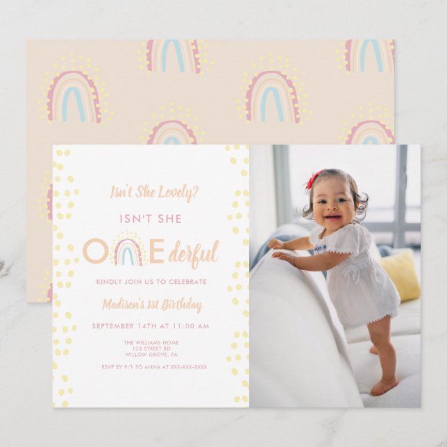 Invitación Chica arcoiris Boho Maravilloso foto cumpleaños (Anverso / Reverso)