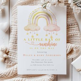 Invitación Chica Arcoíris Boho Sol Rosa Baby Shower