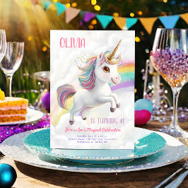 Invitación Chica arcoiris Fiesta unicornio mágico Pastel Cump