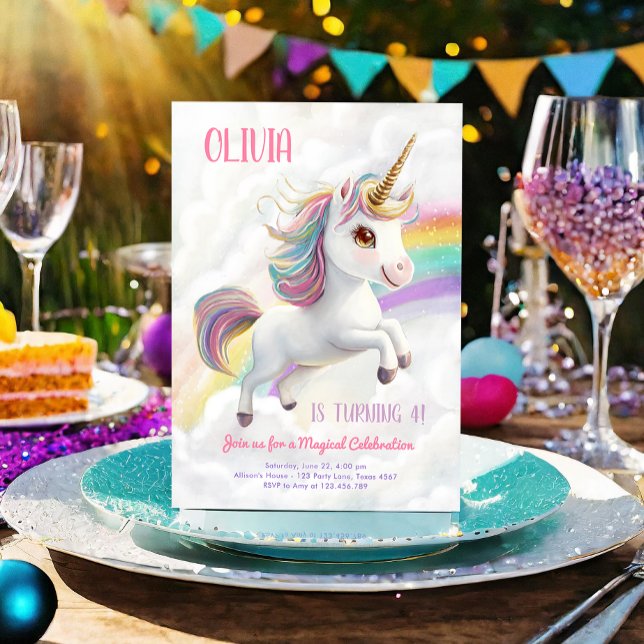 Invitación Chica arcoiris Fiesta unicornio mágico Pastel Cump (Subido por el creador)