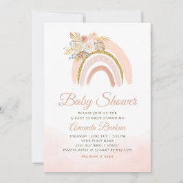 Invitación Chica arcoiris rosa Boho Pampas Baby Shower